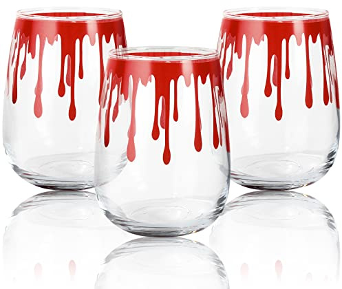 Whaline Lot de 3 verres à vin sans pied pour Halloween - 500 ml - Verres à vin sanglants pour Halloween, fête, événement, décorations de cuisine, verres à vin, cadeaux pour les amateurs