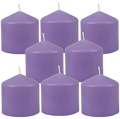 Bestgoodies Velas de cera de 8 cm de diámetro x 8 cm (8 unidades), color lila – larga duración de combustión, fabricadas en la UE, velas de bloque – pilares de cera