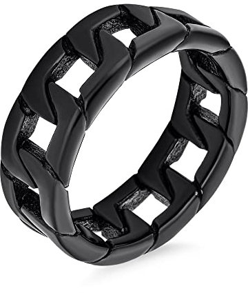 Bling Jewelry Herren Biker Schmuck Urban Mechaniker Schwarzer Breiter Offener Seil Kubanisches Kabel Panzerkette Glieder Ring Band Für Männer Gotisch Massiver Edelstahl