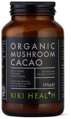 KIKI Health Organic Mushroom Extract Cacao Powder | Boosts Immunity, Energy, Memory, Focus & Metabolism | Organic Plant Based Superfood Powder Supplement | 30% Beta-Glucan Rich Polysaccharides | 105g