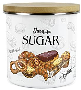 Purely Home Demerara Zuckerdose – The Bakery Range – Weißes Metall Emaille Küche Lebensmittel Speisekammer