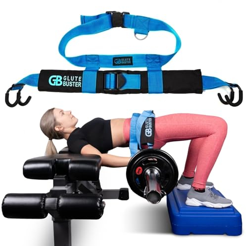 GluteBuster (Blau) Hüft-Schubgurt | Booty Enhancer Hip Thrust Belt für Gewichte | Kurzhantelgürtel für Hüftschub & Gesäßmuskeltraining Ausrüstung | Hüftschub Gürtel für schwere Hanteln | Butt Workout
