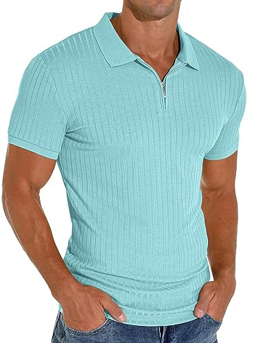 Sailwind Herren Polo Shirts Mit Reißverschluss Klassisch Stretch Sommer T-Shirts Für Herren Schmale Passform Freizeit- Und Arbeitskleidung (Hellblau, L)