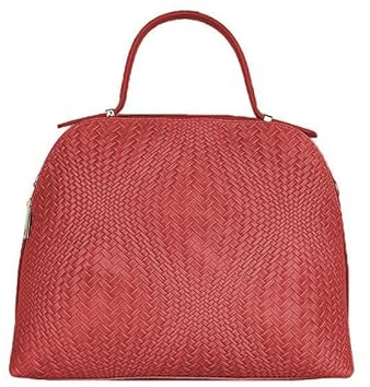 FrasiBags Handtasche aus echtem Leder mit geflochtenem Druck, Damentasche aus Leder, Tasche aus bedrucktem Wildleder, hergestellt in Italien, rot, 35x27x16