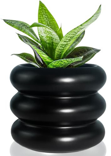 Cusmation Moderner Blumentopf, schwarze Keramikglasur, Sukkulenten-Übertöpfe für den Innenbereich, einzigartige Töpfe, Pflanzgefäß mit Drainagelöchern, kleine Blasen, Porzellan für Kräuter,