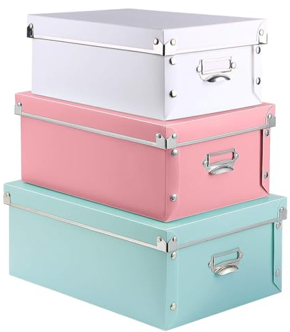 ZZYANGZZ storage box, Mixed color decorative storage box，with handle, lid, screw fixed, foldable, three sizes suitable for holding clothes, toys, cosmetics, blankets (Mixed color 1)