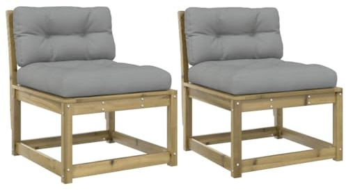 vidaXL Gartensofa ohne Armlehnen mit Kissen 2 STK., Gartensessel mit Latten-Design, Outdoor Sofa Modular mit Rückenlehne, Sessel Holzsofa Gartenmöbel, Kiefer Imprägniert