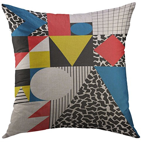 Kissenbezug Schwarze Bauhaus-Abstrakte Geometrie Im Retro-Modern-Stil, Farbenfroher 80Er-Jahre-Avant Kissen-Bezug Premium Kissenhülle Couchkissen Kissenbezüge Für Büro Bed Auto 45x45 cm