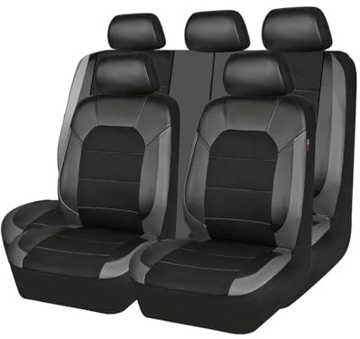 9 Stück Auto Sitzbezüge für Ford C-Max 2017 2018 2019 2020, PU Leder Autositzbezüge Allwetter Atmungsaktiv Verschleißfest Auto Zubehör,C Grey