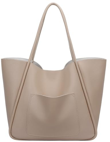 KKXIU - Schultertasche aus veganem Leder für Damen, Reisetasche mit großem Fassungsvermögen, Beige