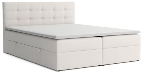 VENASI MÖBEL Jessa Boxspringbett mit Bettkästen H2/H3 Matratze und Topper (Beige, 160 x 200 cm)