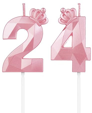 Geburtstagskerzen Zahlen 24 mit Krone,3D Kerzen Geburtstag für Kuchen geburtstagsdeko, Geburtstag Kerzen Zahlen, Geburtstagskerzen Kinder für Partys, Hochzeiten, Firmenfeiern, Jubiläen (Rosa, #24)