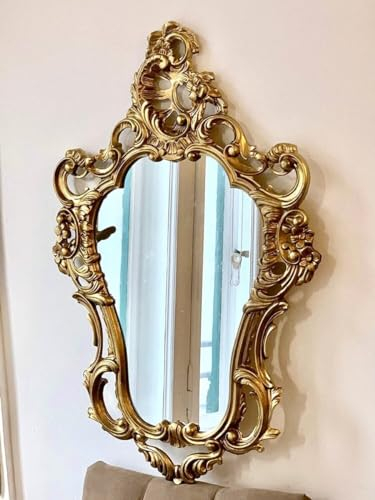 Pintici Wandspiegel Antik Spiegel Oval BAROCK Badspiegel 50x76 cm Prunkspiegel Ovaler Spiegel Flurspiegel (Gold)