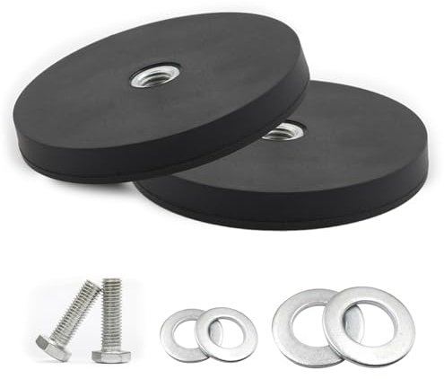 2 Stück Neodym Magnete Gummiert, Ø 88mm Gummi Runde Magnete, Starke gummiert Magnete Anti Rutsch mit M8 Innengewinde Gewinde Bohrung, 55kgs Tragkraft, für Schrauben Öse oder Haken