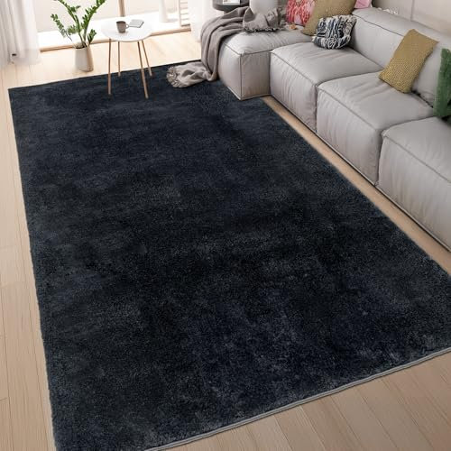 homeart Area Rugs – Soft, Short Pile Monochrome Carpets - Anti-Slip Backing, Machine Washable, Modern Fluffy Rugs for Living Room, Bedroom, Kitchen, Enterance - Black, 120x170 cm