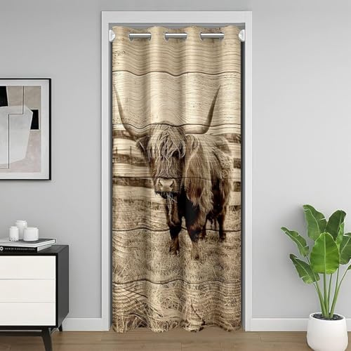 Homemissing Kids Highland Cow Doorway Curtain Privacy 1 Panel, 132x203cm Animal Farmhouse 30%-50% Room Darkening Blackout Curtain Highland Cattle Door Cover Curtain Retro Cowboy Style Western decor