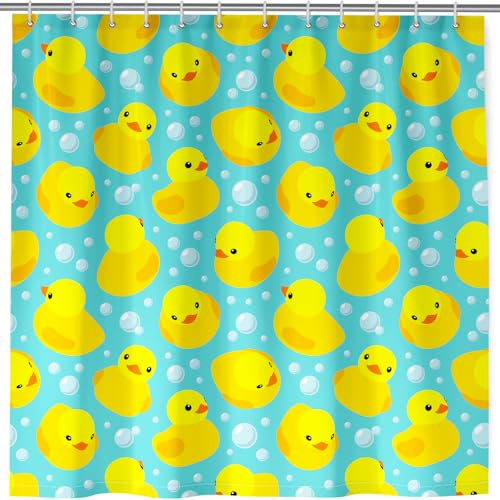 ANHOPE Cartoon Gelbe Gummi Ente Duschvorhang Wasserdicht Anti-schimmel Polyester Stoff Duschvorhänge 180 x 200cm Shower Curtains Waschbar Bad Vorhäng für Badzimmer mit 12 Haken