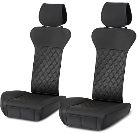 Amazon Basics - Fundas de Asiento Delantero de automóvil, Protectores de Asiento universales, Piel sintética Transpirable, Paquete de 2, Sin Parte de Arriba, Negro