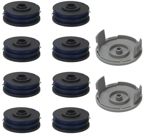 COEWUR 8Pcs String Trimmer Replacement Spool for Ryobi RAC123 5132002671, Φ1.5mm 8.3M(27FT) Strimmer Spool Line for Ryobi RLT4027, RLT4125, RLT5027, RLT6030, RLT5127, RLT6130 with 2Pcs RAC122 Cover