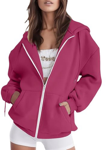 amropi Felpa da Donna Sportivo Giacca con Cappuccio a Cerniera Cappotto Casual Giubbotto Rosso Rosa,3XL