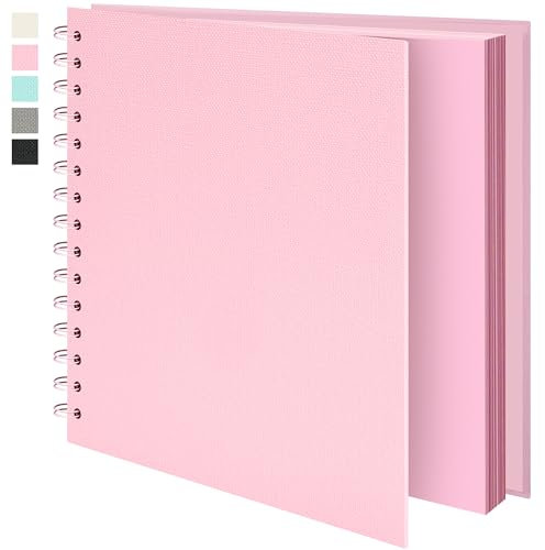 Scrapbook Photo Album Linen Cover, Hardcover Kraft White Pages Memory Book, for Travel Wedding Guest Book Christmas Baby Shower Pink 8 Inch 40 Pages