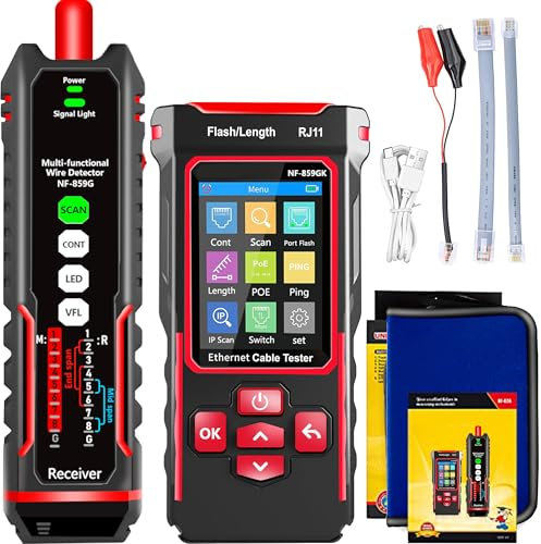 NF-859GK Multi-functional network cable tester with IP scanning 10mW VFL//POE/PING/cable length measurement, applicable to CAT5/CAT6/RJ45 cable telephone line fault-finding measuring tools