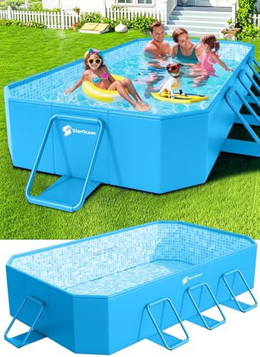 StarOcean Grande piscine pliable non gonflable pour enfants, adultes, coque en plastique rigide, surdimensionnée, portable, pliable pour enfants, 264,2 x 165,1 x 50,8 cm, bleu