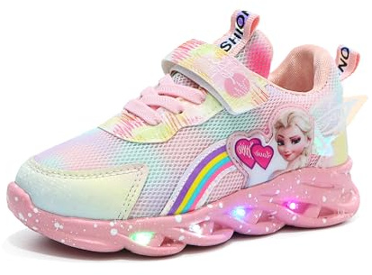 Emisünde Kinder leuchtschuhe, ELSA Schuhe Mädchen, Blinkschuhe Mädchen mit Licht und Klettverschluss, leucht Rutschfest Turnschuhe Rosa Lila Sneaker Girls für frühling, sommer und herbst(Rosa,30 EU)