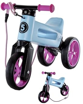 FWRider Supersport 2-in-1 Kinder Laufrad Hellblau/Pink - Zweirad und Dreirad in einem, Balance-Bike mit Gurt und geräuschlosen Rollen - Ab 18 Monaten, geeignet bis 25 kg, Lauflernrad