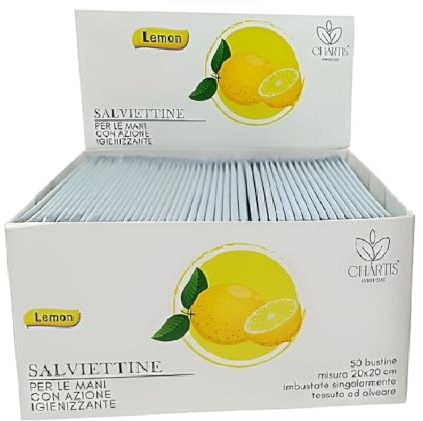 50 Salviettine Igienizzanti Mani Salviette Monodose Igieniche Monouso al Limone singole ideali per ristoranti, laboratori e uso professionale