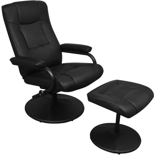ZQQLVOO TV-Sessel mit Fußhocker Schwarz Kunstleder ohrensessel mit hocker Lounge Sessel for Büro Balkon