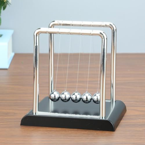 Newtons Cradle Balance Balls, Metal Balance Ball Art in Motion Toy with Stainless Steel Frame and Plastic Base, Science Desk Gadgets Ornaments for Desk Decor (14cm 1pcs)