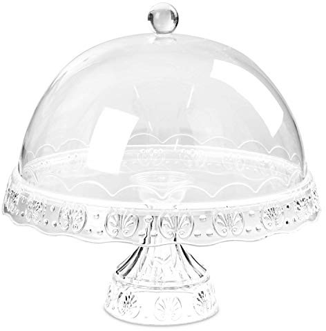 UNIQUE HOME LIVING Cake Stand with Dome Lid, 29cm Round Cake Stand with Clear Plastic Dome Cover for Weddings Birthdays Party Afternoon Tea, Muffin Cupcake Desserts Display Plate
