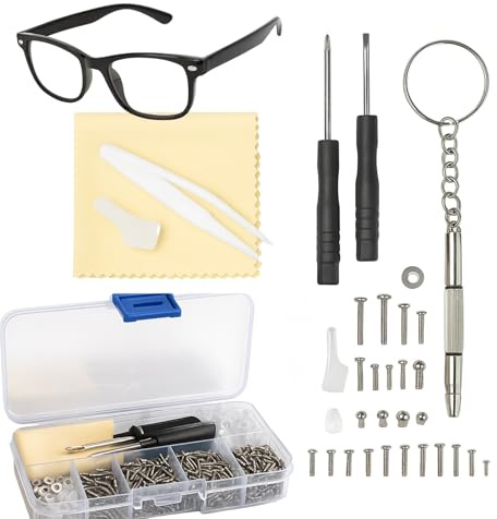 500 Piece Glasses Repair Kit with Metric Screws, Replacement Nose Pads, Precision Screwdrivers and Keyring Tool, Compact Storage Case for Spectacles, Sunglasses and Reading Glasses Home or Travel