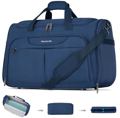 Hanke 36.5L Faltbare Reisetasche Leichte wasserdichte Handgepäck Tasche Sporttasche Damen Carry on Luggage Cabin Bag Gym Bag Travel Bag für Herren Damen, Blau