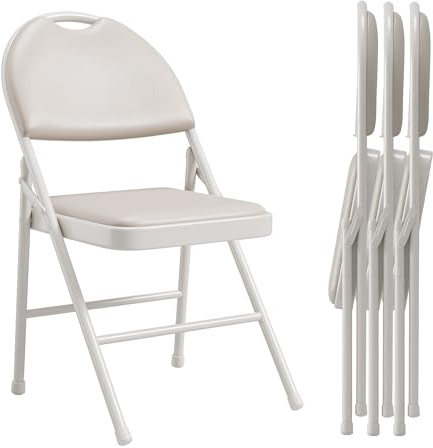 RBFGYIOP Sillas Plegables compactas Asiento Acolchado PU - Estructura metálica Resistente Respaldo ergonómico Alto Fáciles Transportar y almacenar Comedor la Oficina (4pc Beige)