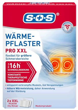 SOS WÄRME-PFLASTER PRO XXL (2 Stück) – Extra großes Wärmepflaster für unteren Rücken, 12h therapeutische Tiefenwärme, bis zu 16h Schmerzlinderung, für Muskel- & Gelenkschmerzen, hohe Wärmeleistung
