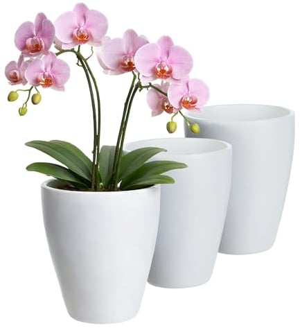 Annastore Orchideentopf 3er Set aus Keramik Weiß mit Erhöhung Ø 13,5 cm