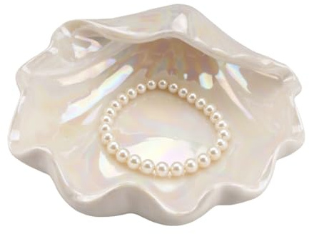 wocpvm Muschel Deko Schalen Shell Dekoschale Schmuckschale Keramik | für Halsketten, Lippenstifte, Ringe, Ohrringe usw 12,2 x 11,7 x 4 cm
