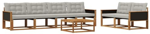 vidaXL Outdoor-Sofagarnitur mit Kissen 7 pcs Natürlich und Hellgrau, Garten, modernes Outdoor-Sofa, Terrassen-Lounge-Set, Bequeme Sitzmöbel für gemütliche Abende