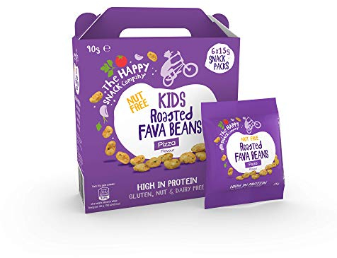 The Happy Snack Company Roasted Fava Beans, Pizza Flavour Healthy Snack, Lunchbox Friendly, High Protein, Low Sugar, Nut and Gluten Free, Vegan, School Snacks,15g Portion, Pack of 30