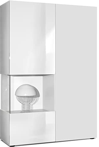 Vladon Vitrine Armoire Morena, Corps en Blanc Mat/Porte Droite et Insert en Blanc Mat