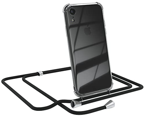 EAZY CASE Handykette kompatibel mit iPhone XR Handyhülle mit Umhängeband, Handykordel mit Schutzhülle, Silikonhülle, Hülle mit Band, Stylische Kette für Smartphones, Schwarz