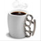 Tasse à café en céramique avec motif de phalange, tasse amusante, tasse Friends blanche et noire (tasse blanche avec poignée argentée)