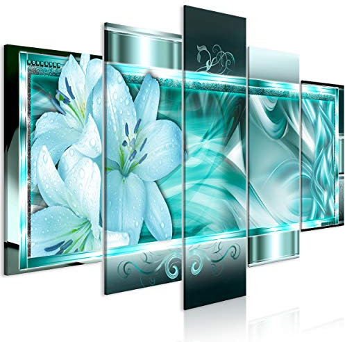 decomonkey Bilder Lilie Abstrakt 200x100 cm 5 Teilig Leinwandbilder Bild auf Leinwand Wandbild Kunstdruck Wanddeko Wand Wohnzimmer Wanddekoration Deko Blumen