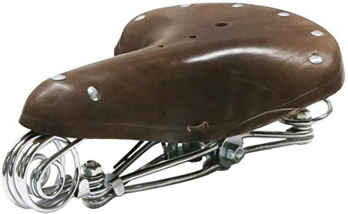 TentHome Selle de Velo Vintage en Cuir Ultra Confortable pour Homme et Femme, Selles pour Vélo de Ville à Ressort Rétro, Selle VTT Confort Homme avec Amortissement Traditionnel, Café