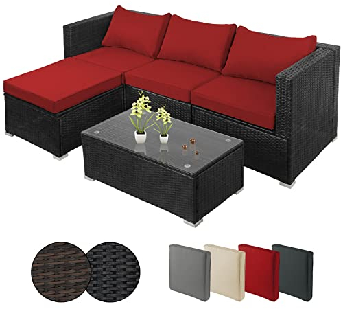 Montafox Poly Rattan Lounge Sitzkissen 8cm Gartenmöbel Ecklounge Frei Kombinierbare Elemente Ecksofa Gartengarnitur Garten Balkon Terrasse Outdoor, Farbe:Titan-Schwarz/Abendsonne