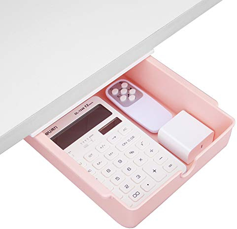 poeland Under Desk Drawer Storage Organizer Storage Self-Stick Pop-up Hanging Pencil Table Drawer for Office Home School Pink