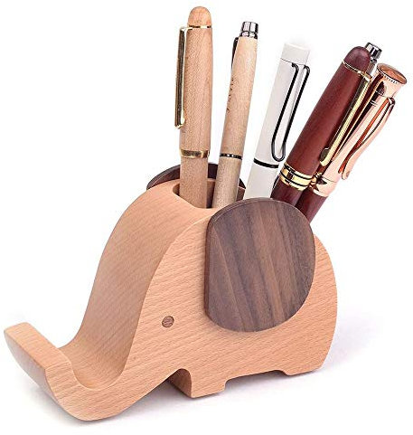 Lepidi Stifthalter Aus Holz, Organisation Stiftebox, Multifunktional Kreativ Elefantenform Hölzern Bleistift-Organizer mit Elefantentelefonständer für Büro, Home Decorative