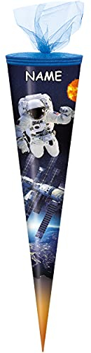 alles-meine.de GmbH Schultüte Größe + Motiv wählbar inkl. Name - rund - Zuckertüte - Tüllabschluß - Junge - Astronaut Weltraum Weltall Raumschiff Rakete Sterne Raumfahrt Shut..